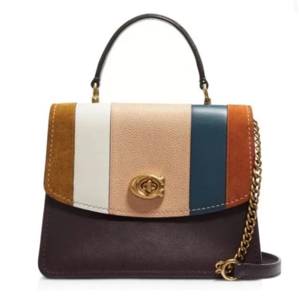Coach Parker Oxblood Multi/Gold Colorblock Stripe Leather Shoulder Bag